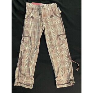 NWT Mossimo Supply Co Girls Plaid Cargo Pants Size 7 Roll Up Capri Vintage Y2K